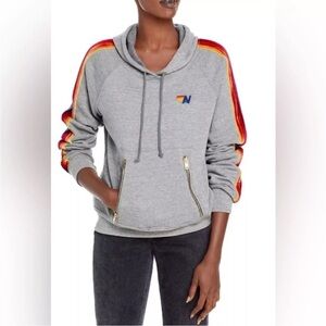 Aviator Nation Rare Rainbow Velvet Stripe Pullover Hooded Sweatshirt